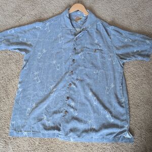 Carribean Blue Palm Tree Men's Shirt.  100% Silk, Size XLT